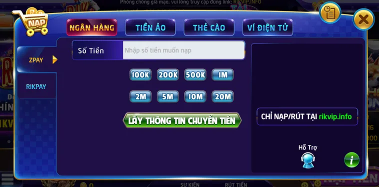 Hướng dẫn nạp tiền Rikvip qua tài khoản ngân hàng chỉ với các bước đơn giản.